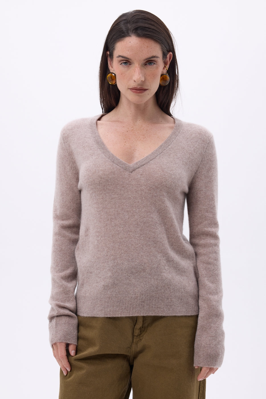 Pull Col V Luna - Noisette - Femme