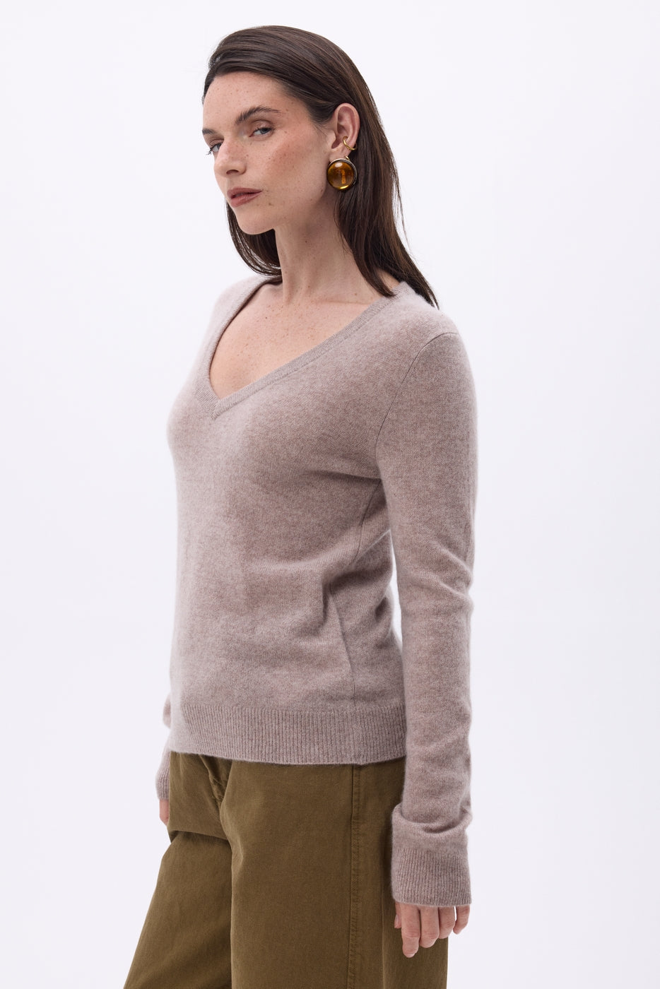 Pull Col V Luna - Noisette - Femme