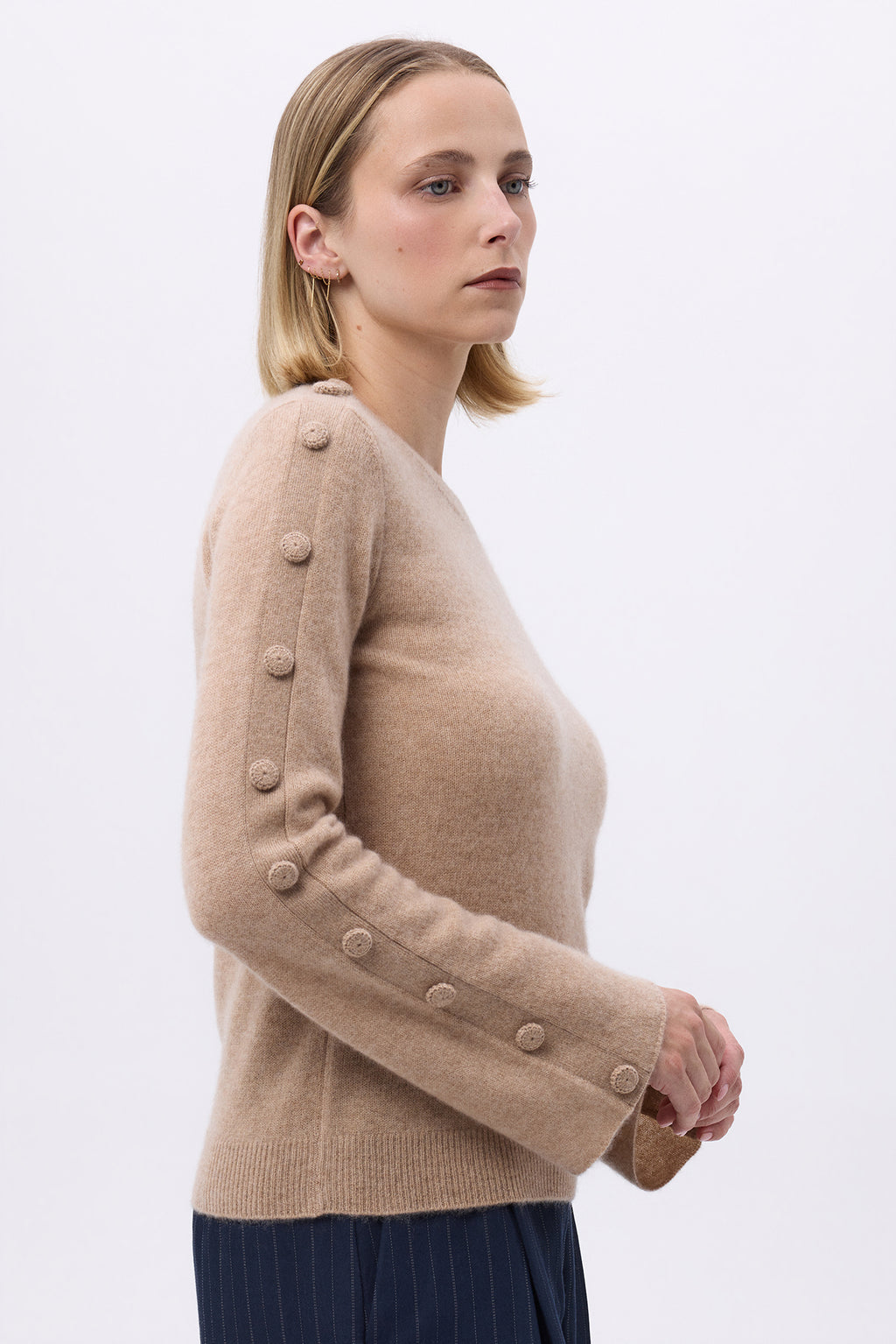 Jersey de cuello redondo mangas acampanadas botones F Lys - Beige crema - Mujer