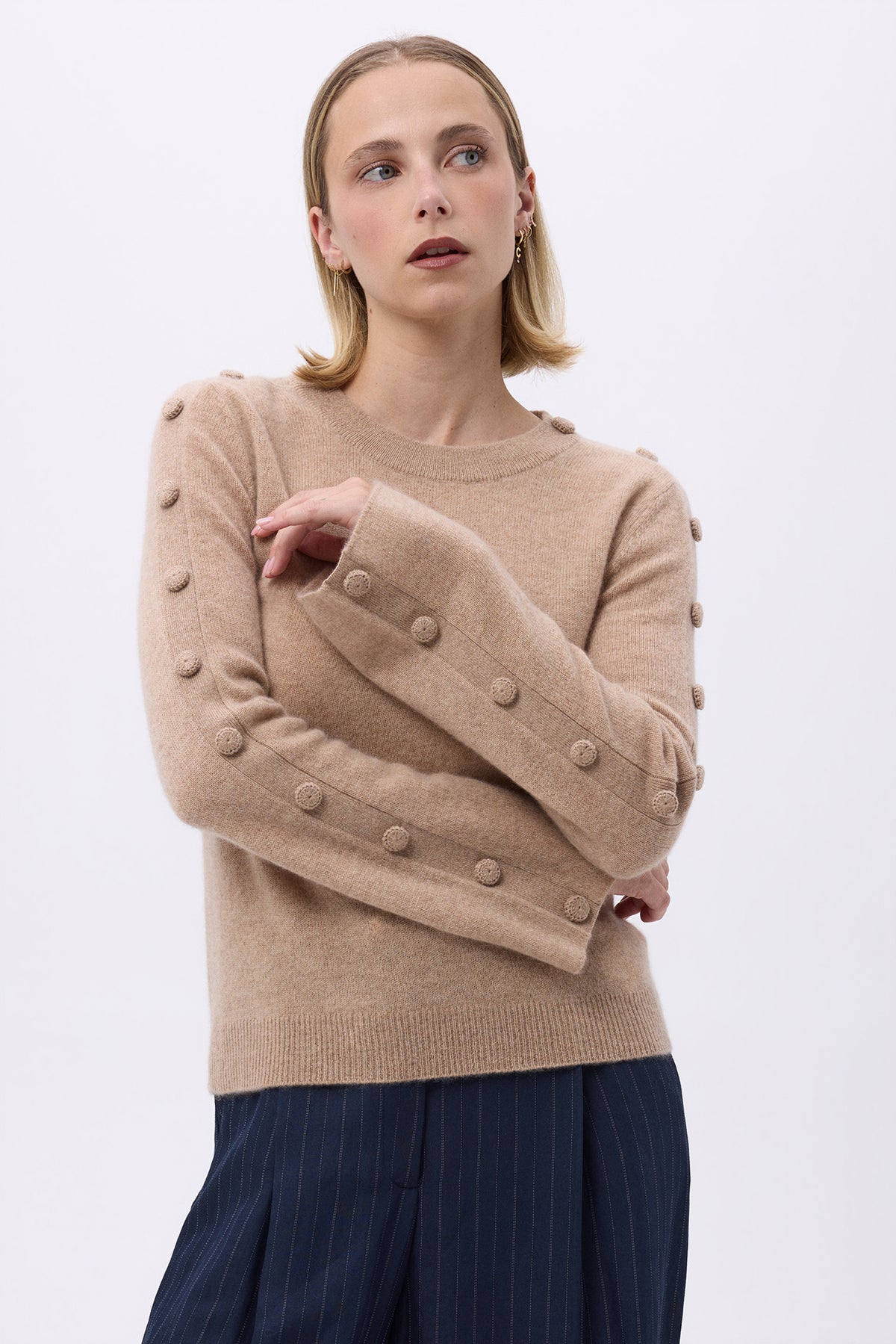 Jersey de cuello redondo mangas acampanadas botones F Lys - Beige crema - Mujer