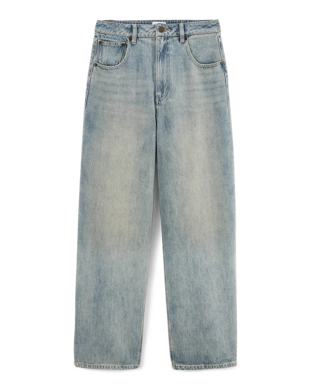 Jean pour femme en denim 100 % coton, couleur bleu délavé clair, coupe droite et large offrant un confort adapté à toutes les morphologies.