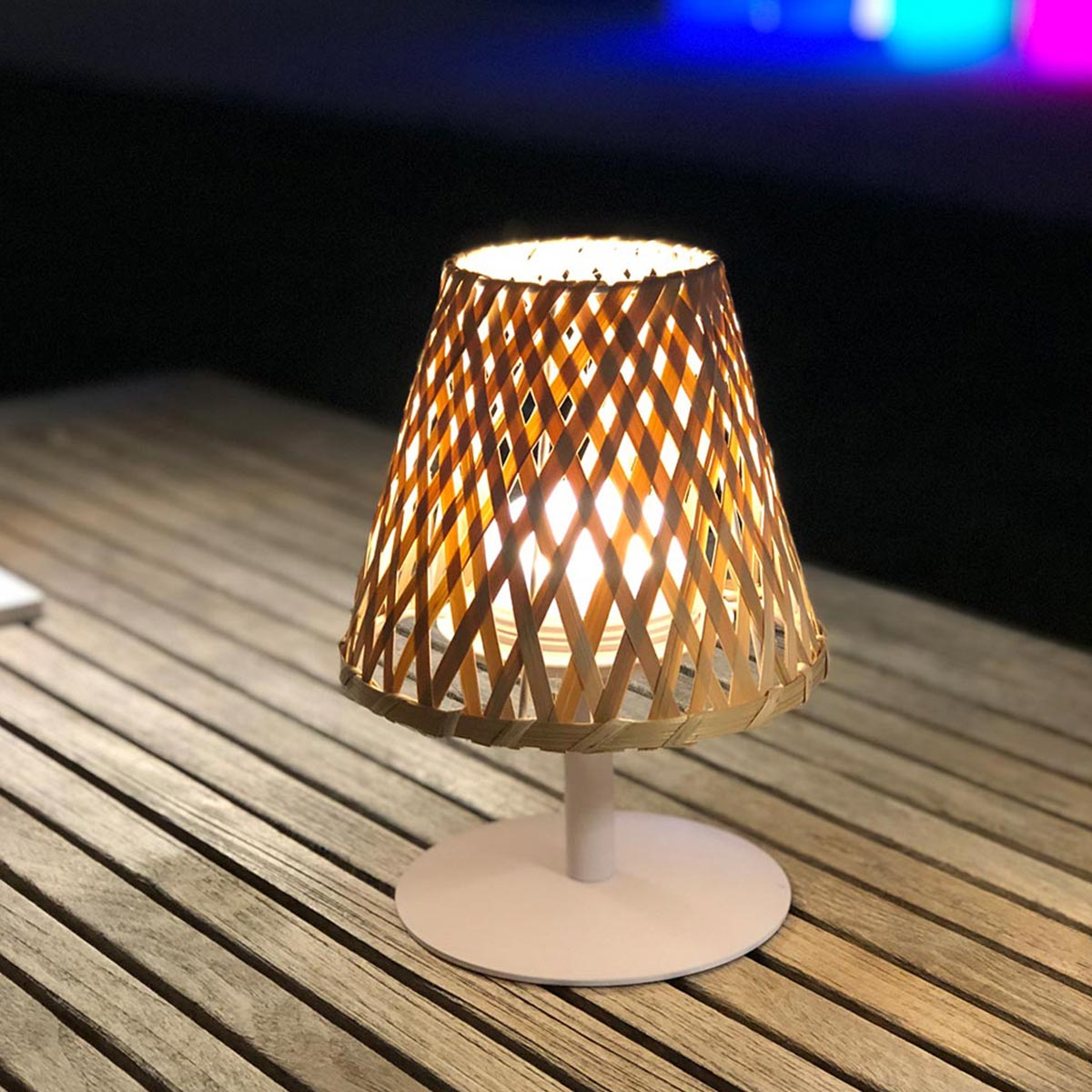 Cordless table lamp natural bamboo LED warm white/white dimmable IBIZA H26cm - REDDECO.com
