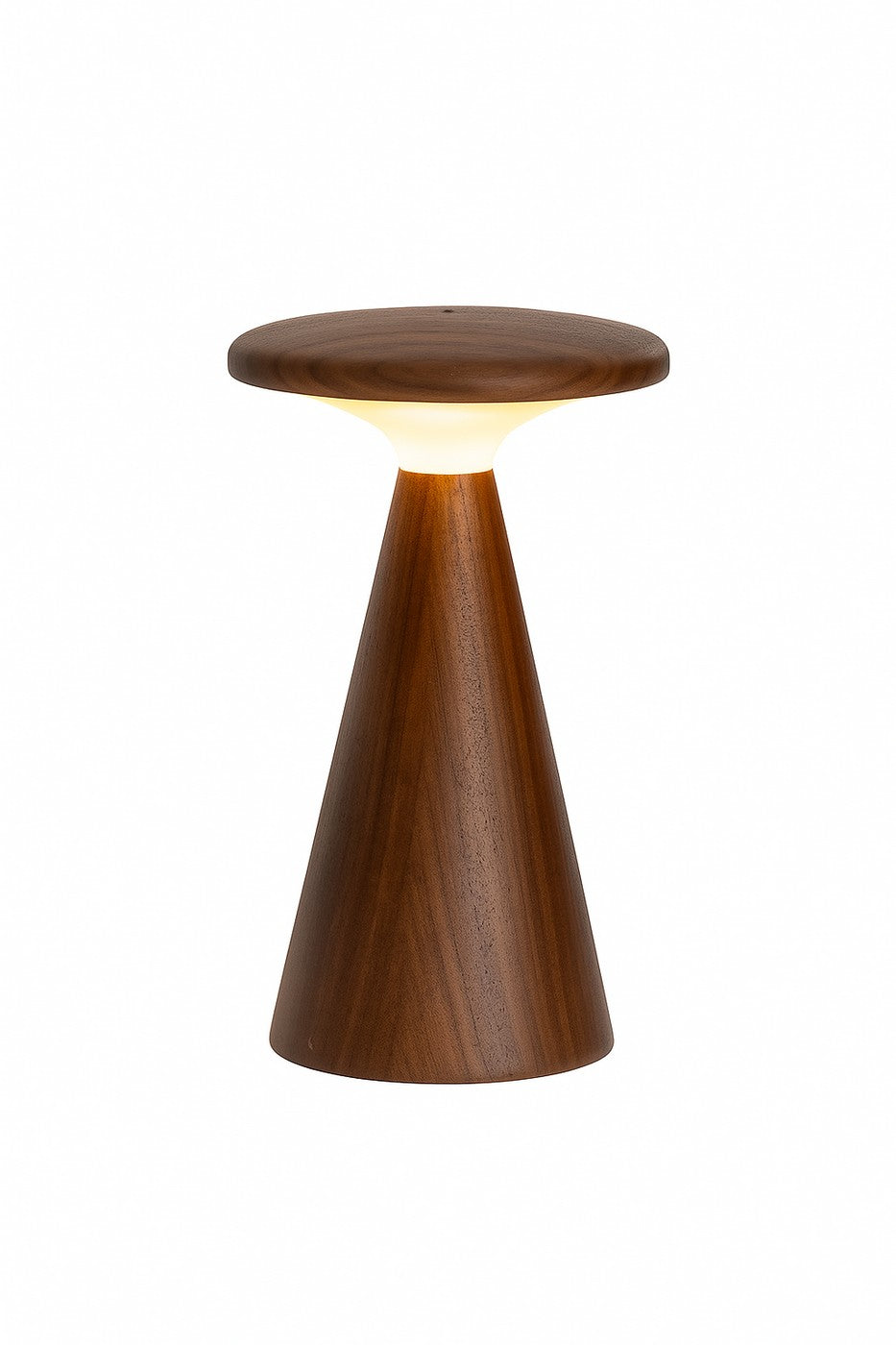 Gingko Design – Lámpara de mesa Sylva - Nogal - 2 tamaños, lámpara de mesa de madera oscura con pantalla luminosa blanca, vista frontal