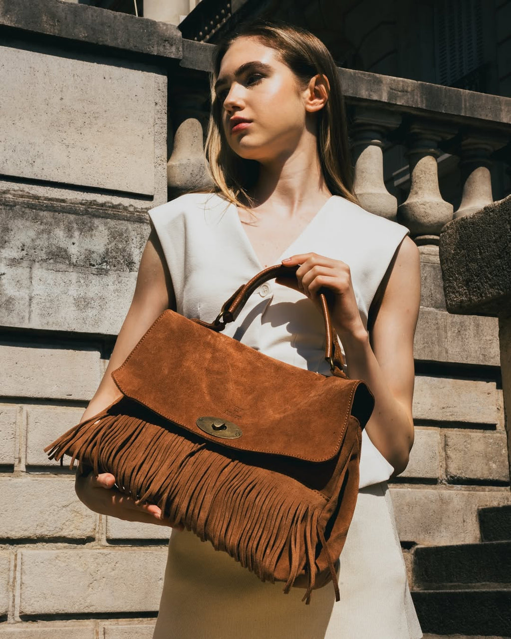 Mick Fringe Handbag - Camel