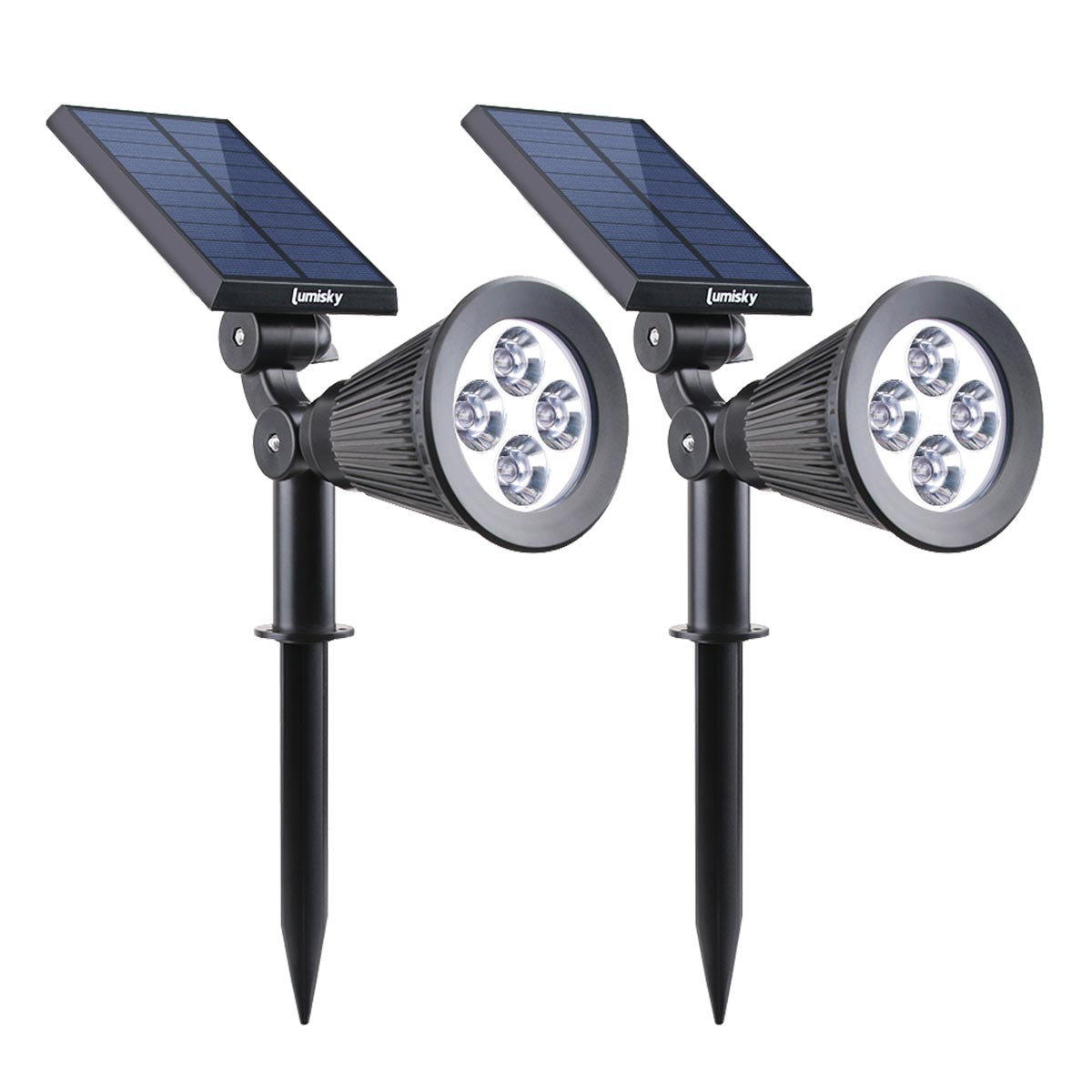 Set of 2 solar spotlights 2in1 projectors to stick or fix powerful dimmable white LED lighting SPIKY H42cm - REDDECO.com