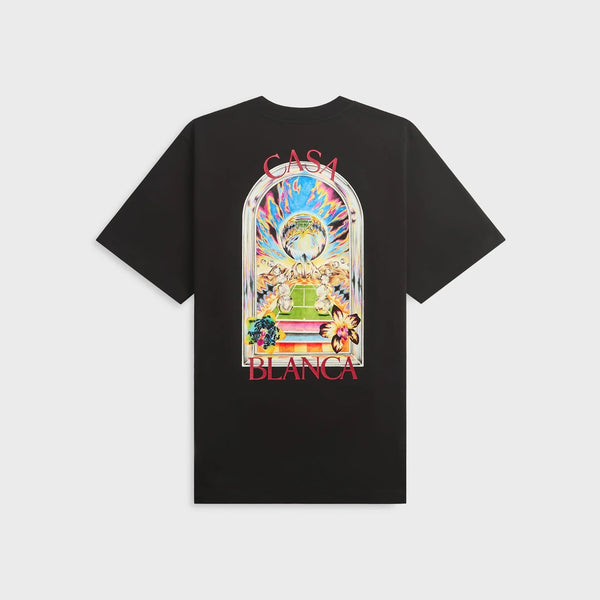 T-shirt męski Casablanca Black Tennis Landscape z krótkim rękawem – Black