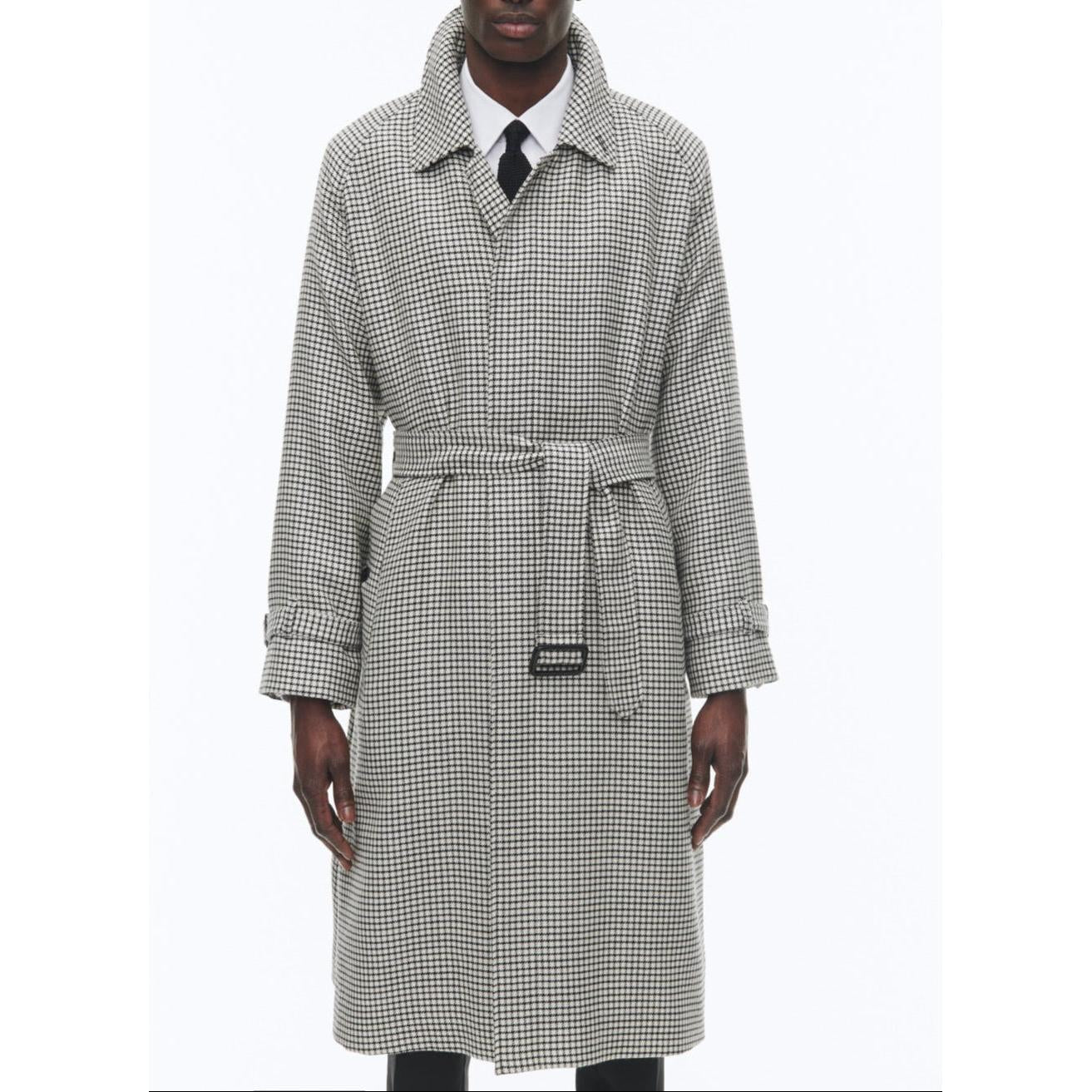 Fursac - Manteau Long À Ceinture En Laine - Noir Et Blanc