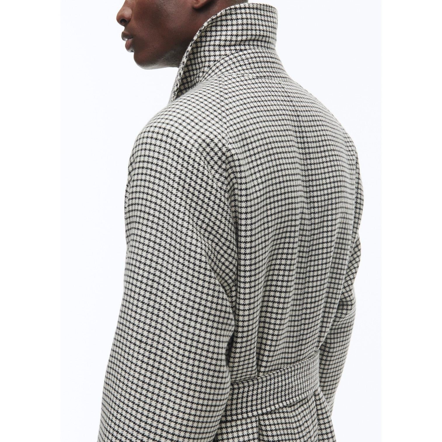 Fursac - Manteau Long À Ceinture En Laine - Noir Et Blanc
