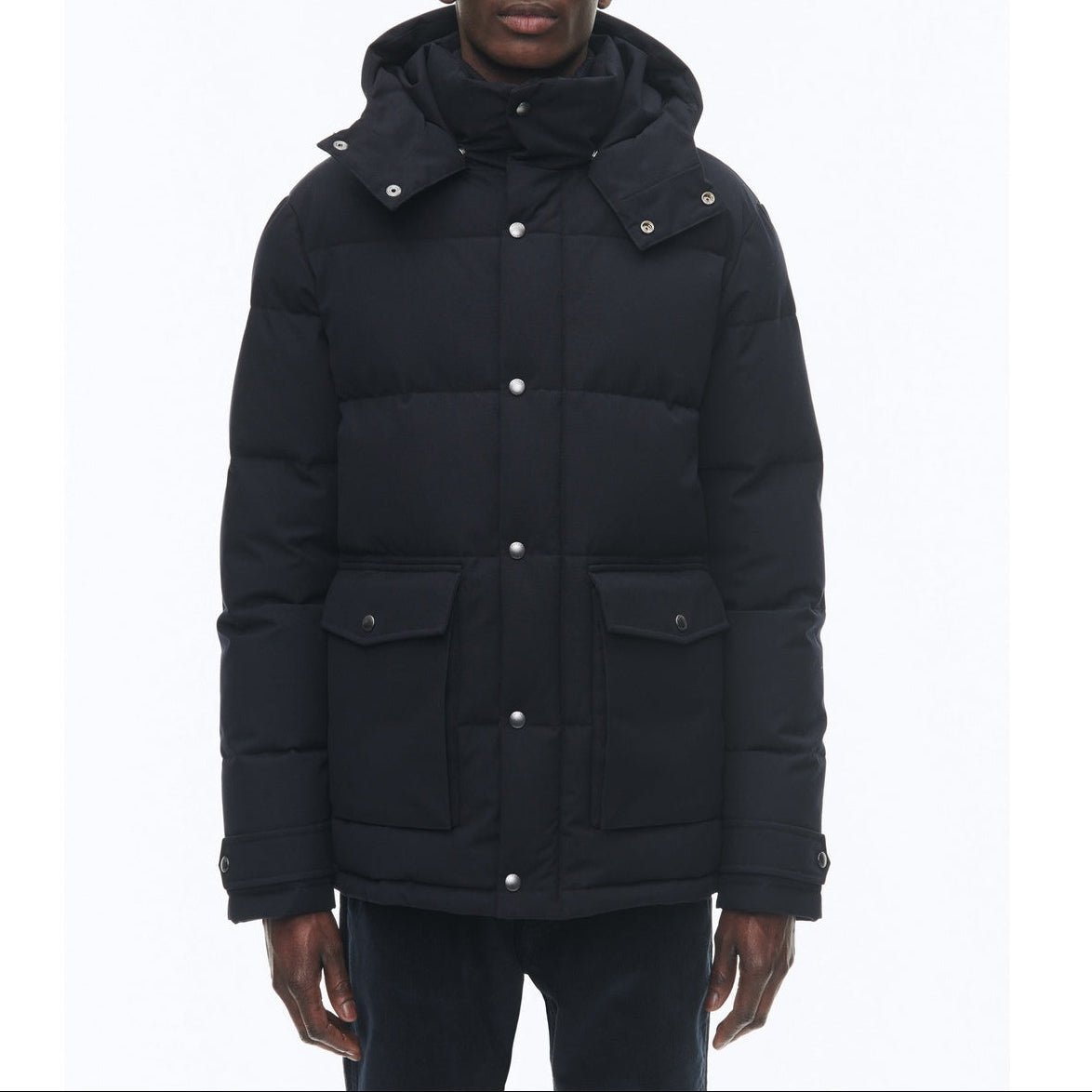 Hooded Down Jacket In Water-Repellent Canvas - Blue