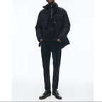 Hooded Down Jacket In Water-Repellent Canvas - Blue