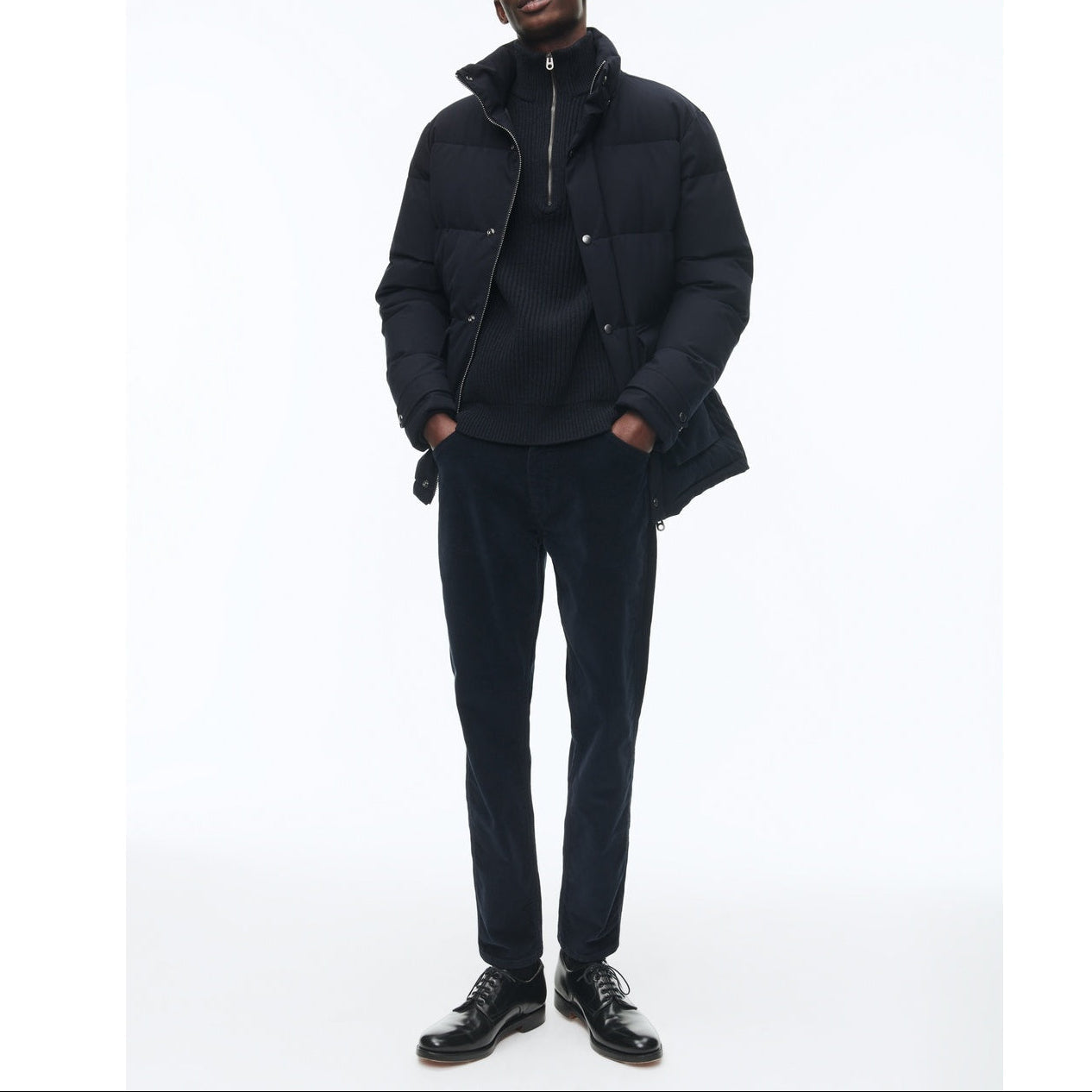 Hooded Down Jacket In Water-Repellent Canvas - Blue