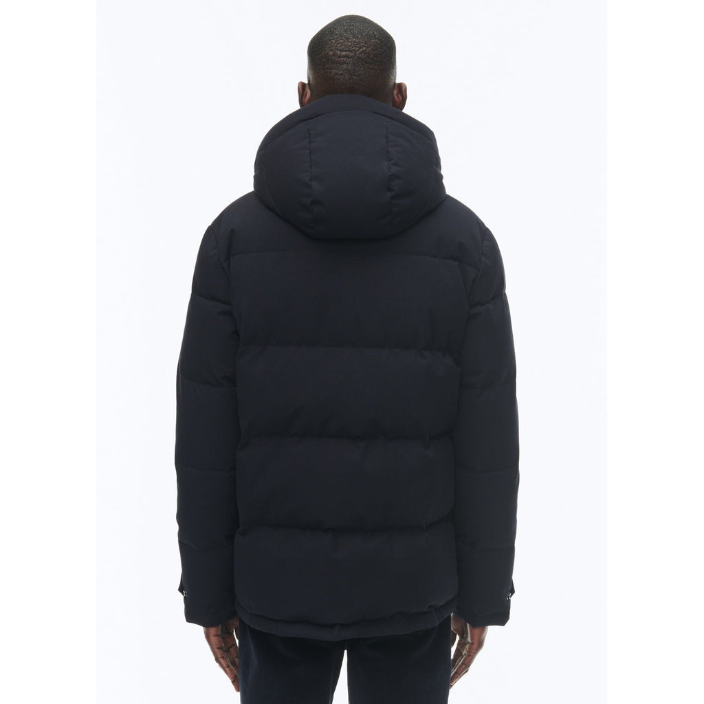 Hooded Down Jacket In Water-Repellent Canvas - Blue