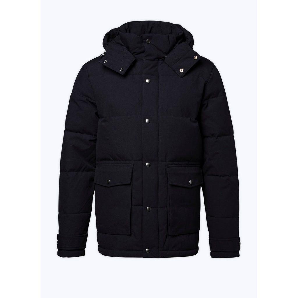Hooded Down Jacket In Water-Repellent Canvas - Blue