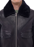Fliegerjacke Aus Leder Mit Lammfellkragen - Schwarz