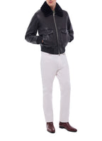 Fliegerjacke Aus Leder Mit Lammfellkragen - Schwarz