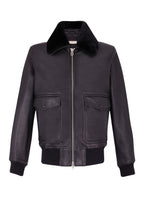 Fliegerjacke Aus Leder Mit Lammfellkragen - Schwarz