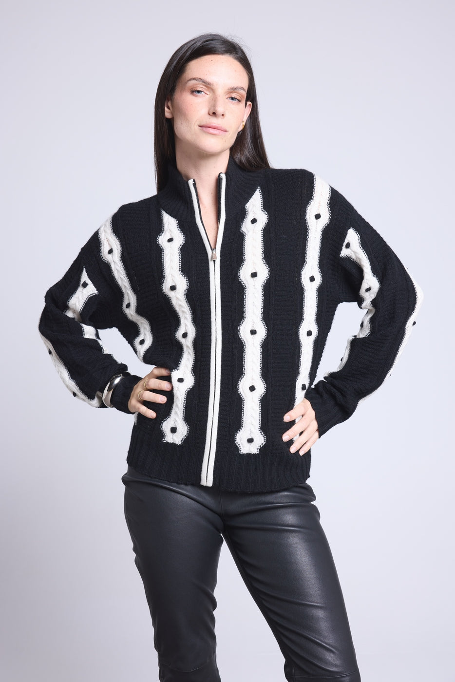 Cárdigan de Contraste Maddie - Negro y Blanco - Mujer