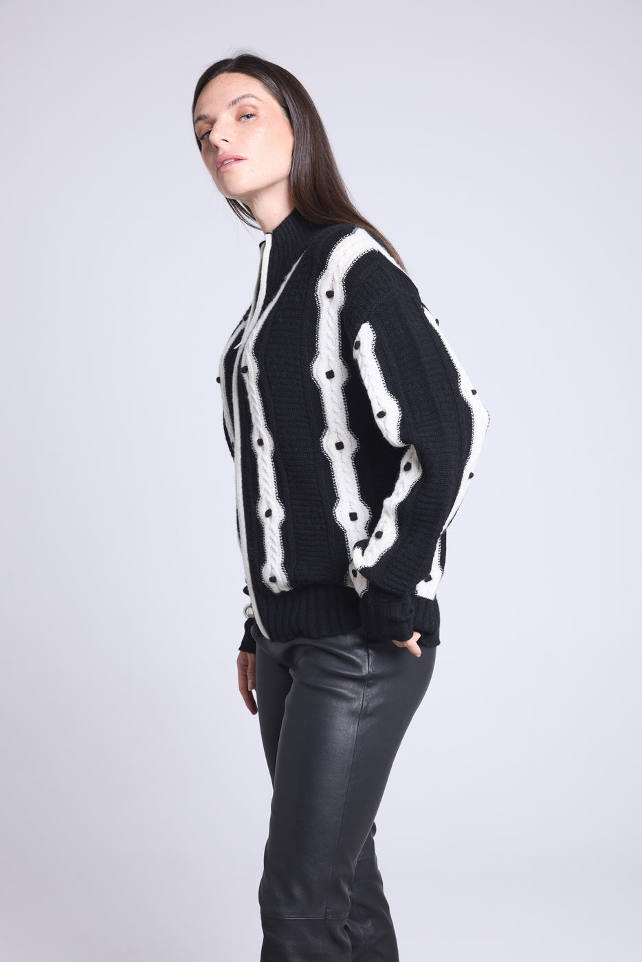 Cárdigan de Contraste Maddie - Negro y Blanco - Mujer