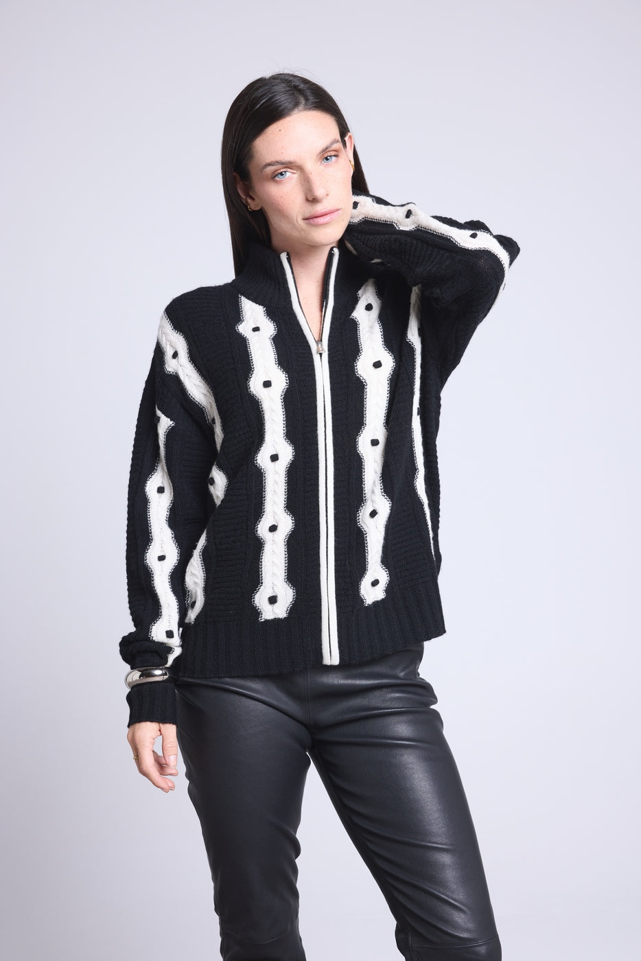 Cárdigan de Contraste Maddie - Negro y Blanco - Mujer