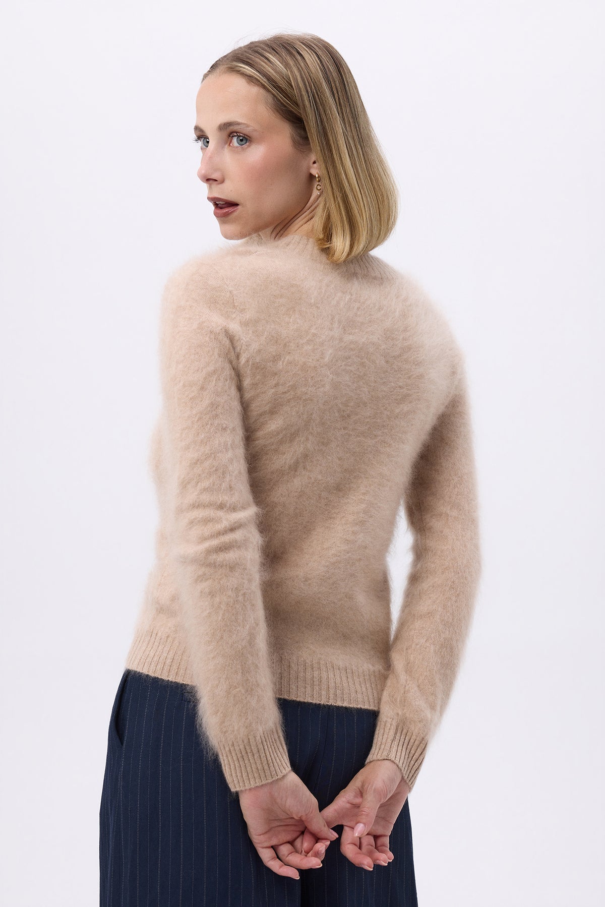 V-Neck – Brushed Cashmere Mael – Beige Crème – Dam