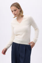 Cuello en V – Cachemira cepillada Mael - Blanco - Mujer