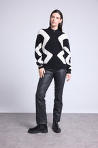 Chaqueta con Cremallera Gráfica Magali - Negro y Blanco - Mujer