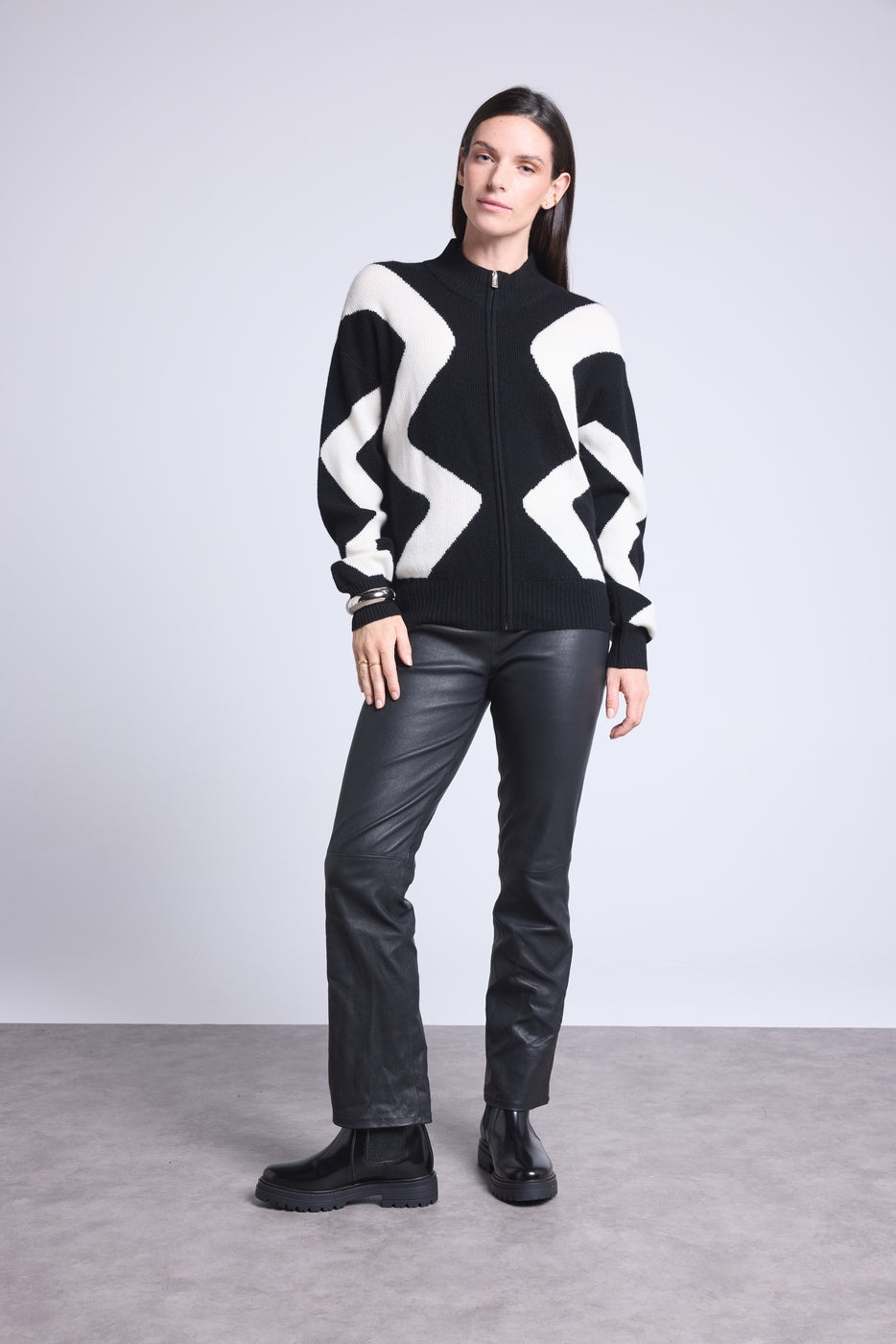 Chaqueta Magali Graphic Zipee - Blanco y negro - Mujer