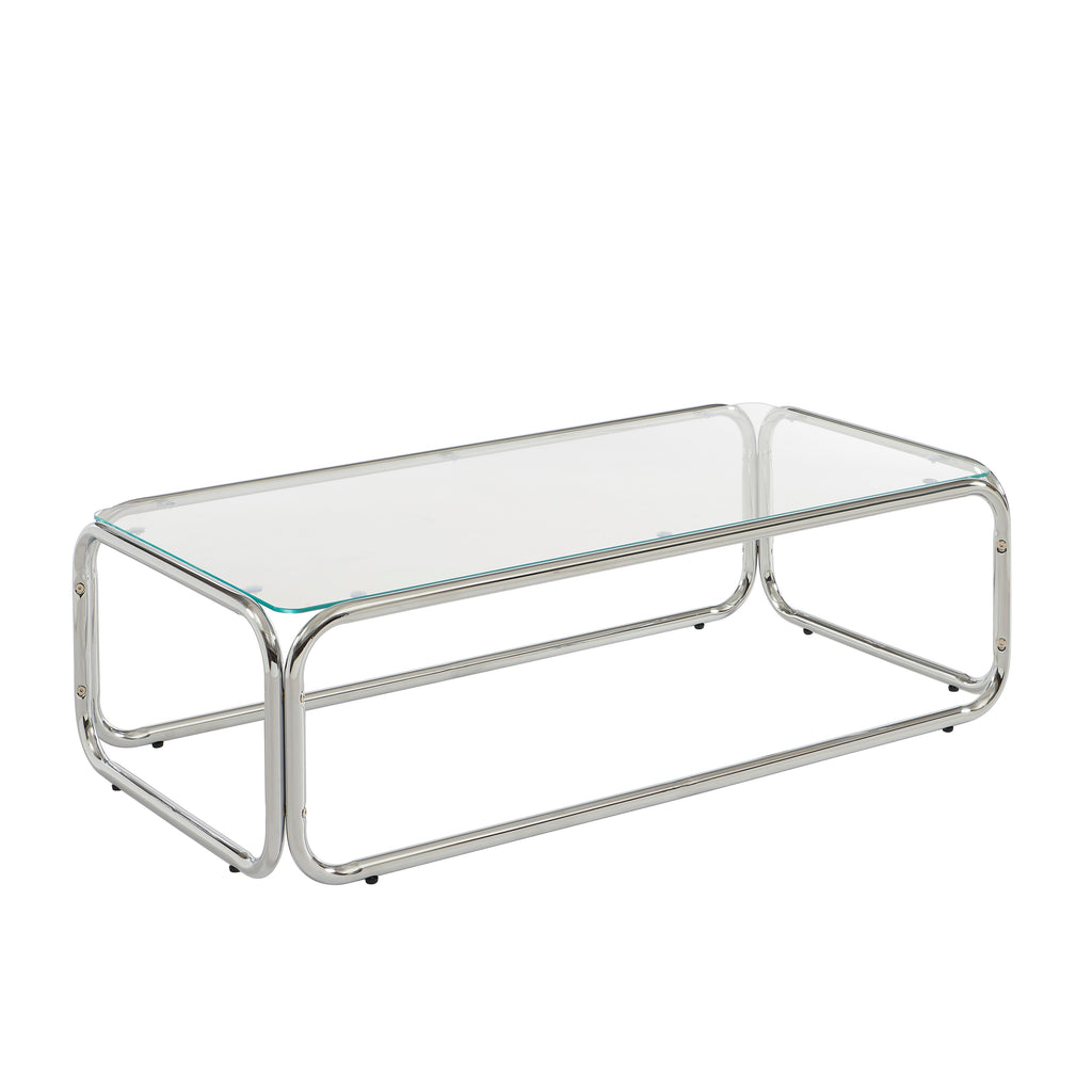Maggy - Mesa de Centro - Vidrio Templado Transparente y Estructura en Cromo