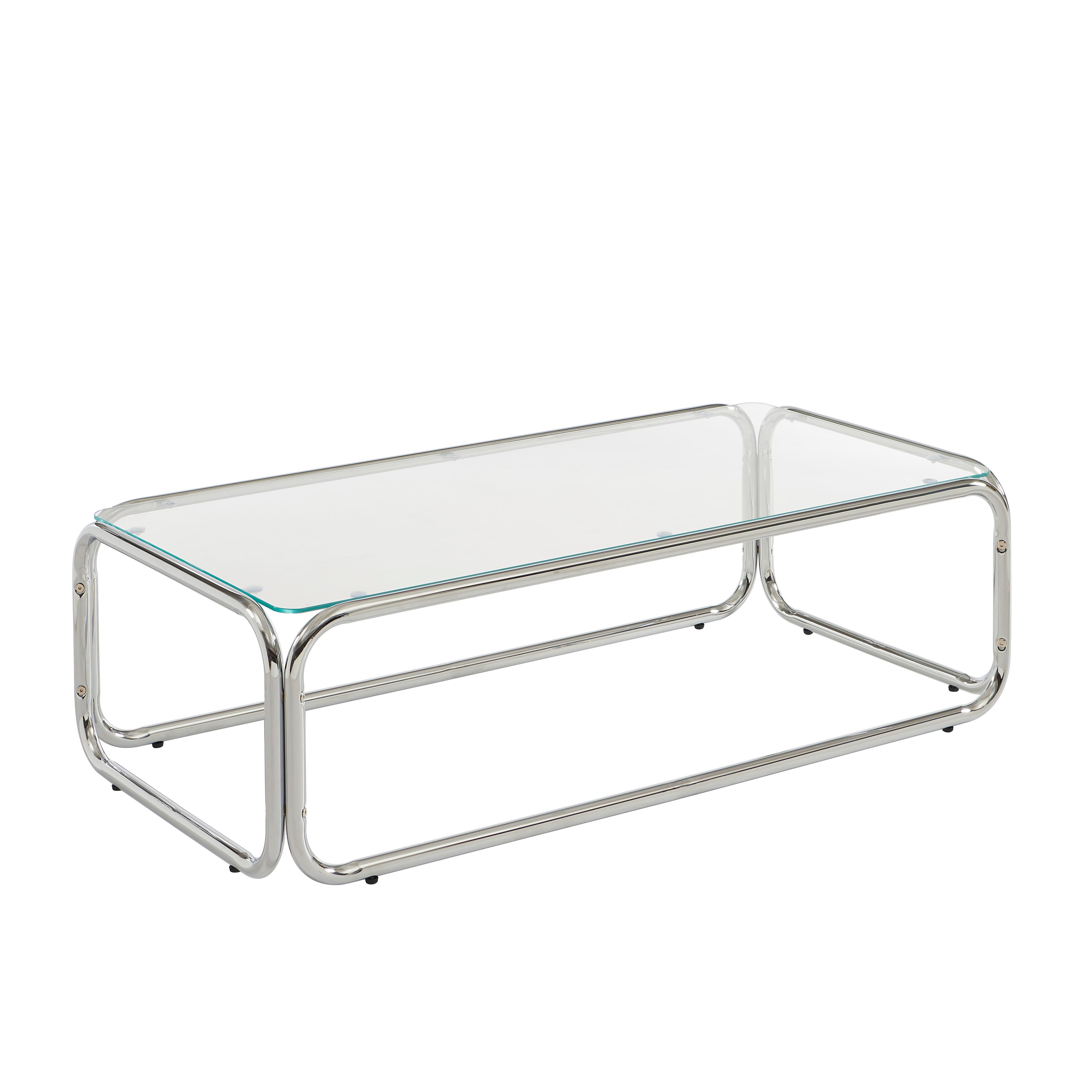 Maggy - Mesa de Centro - Vidrio Templado Transparente y Estructura en Cromo