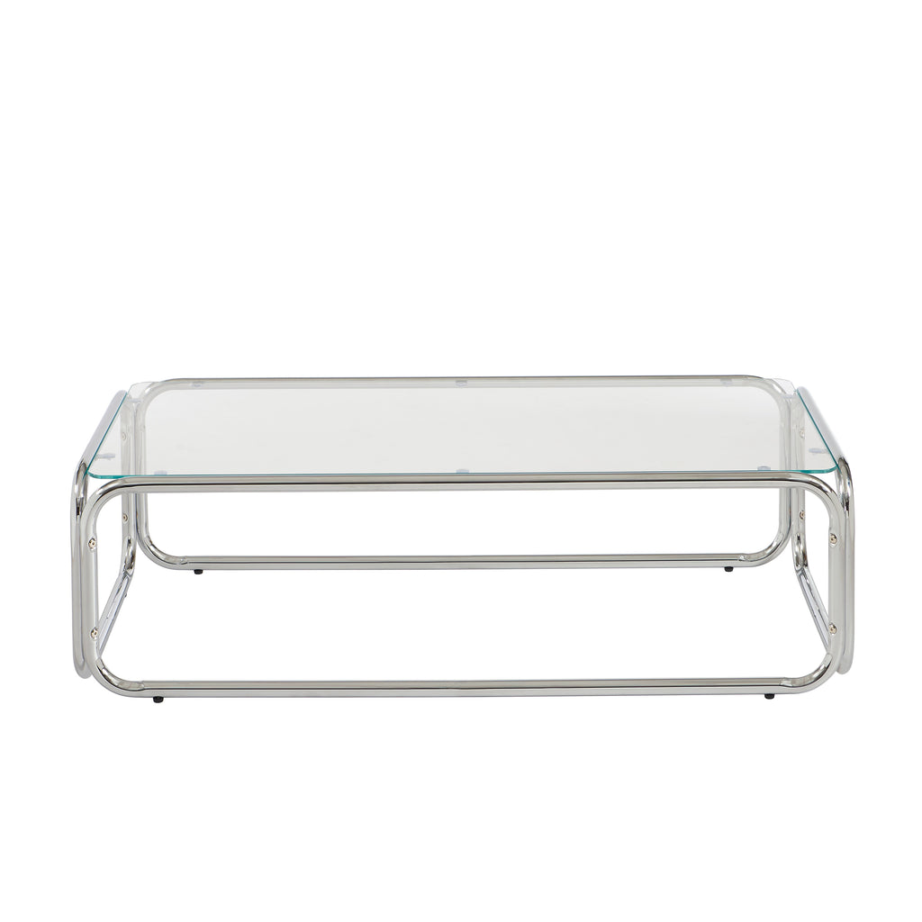 Maggy - Mesa de Centro - Vidrio Templado Transparente y Estructura en Cromo
