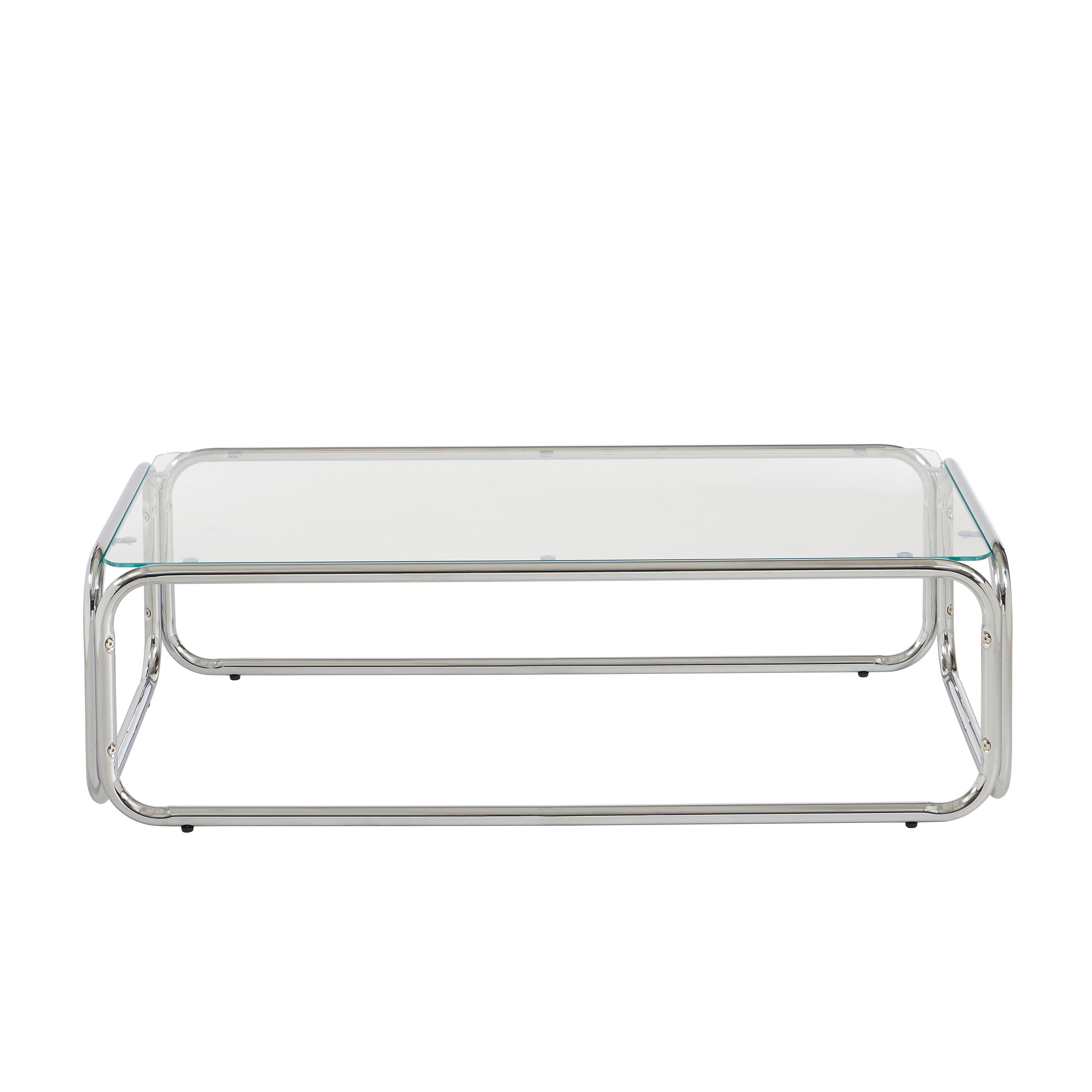 Maggy - Mesa de Centro - Vidrio Templado Transparente y Estructura en Cromo