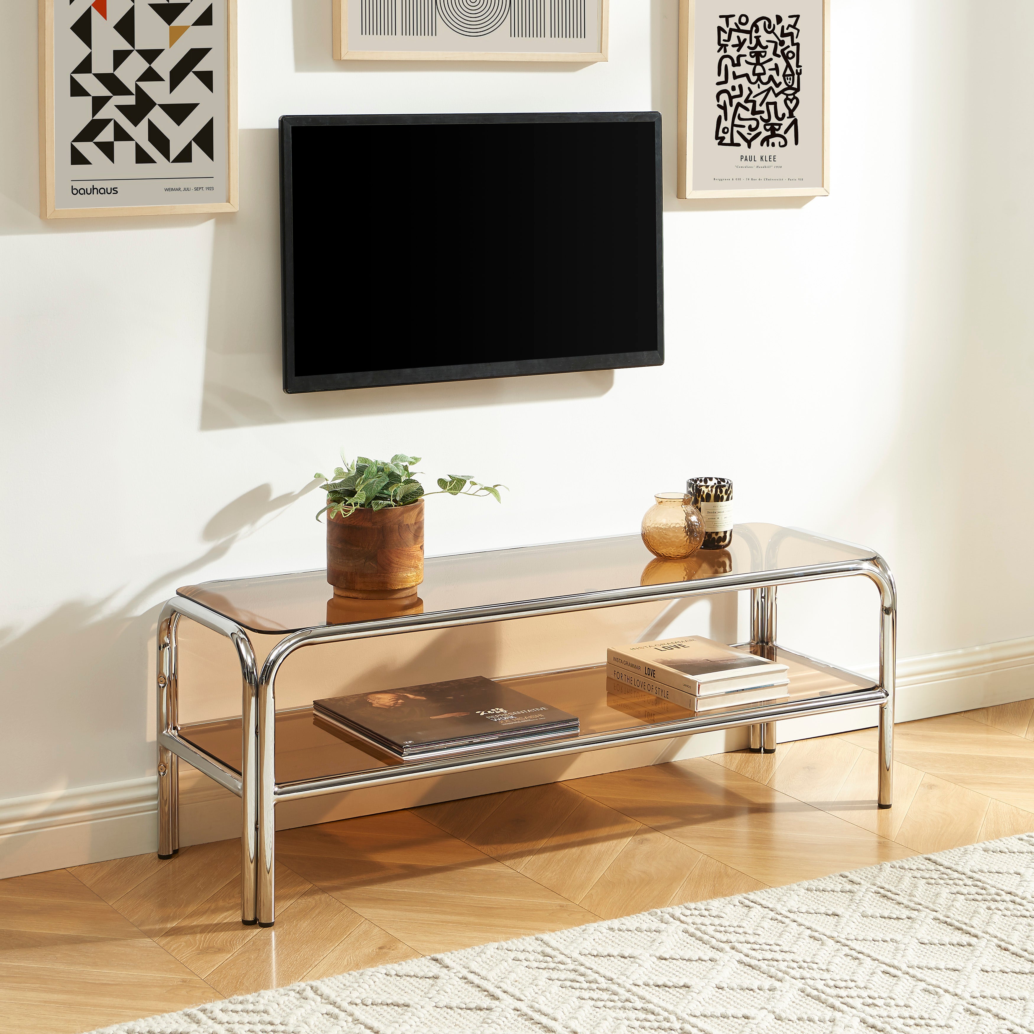 Maggy - Mueble para Televisión - Estructura Naranja Oscuro Y Cromo
