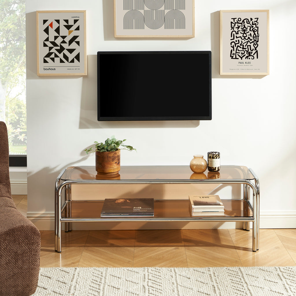 Maggy - Mueble para Televisión - Estructura Naranja Oscuro Y Cromo