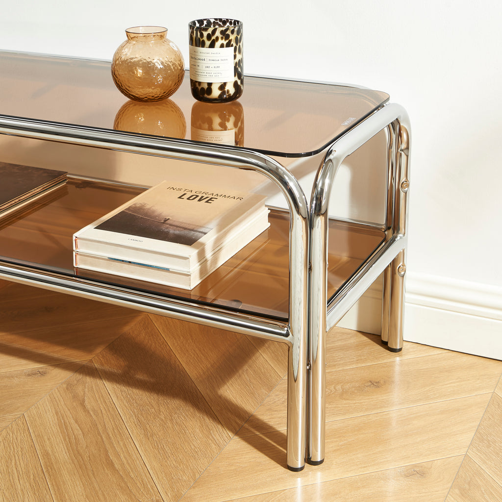 Maggy - Mueble para Televisión - Estructura Naranja Oscuro Y Cromo