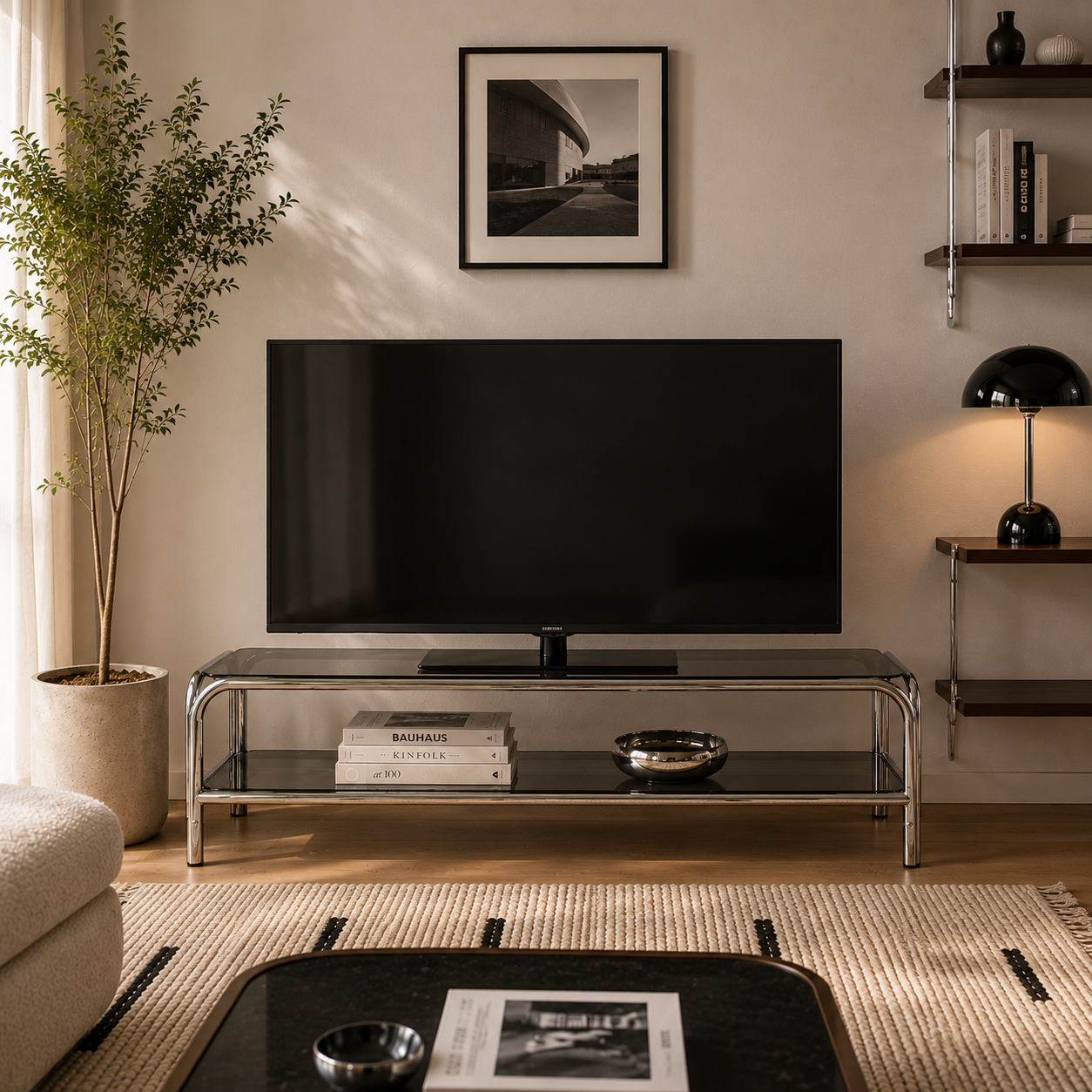 Maggy - Meuble De Télévision - Noir Et Structure En Chrome