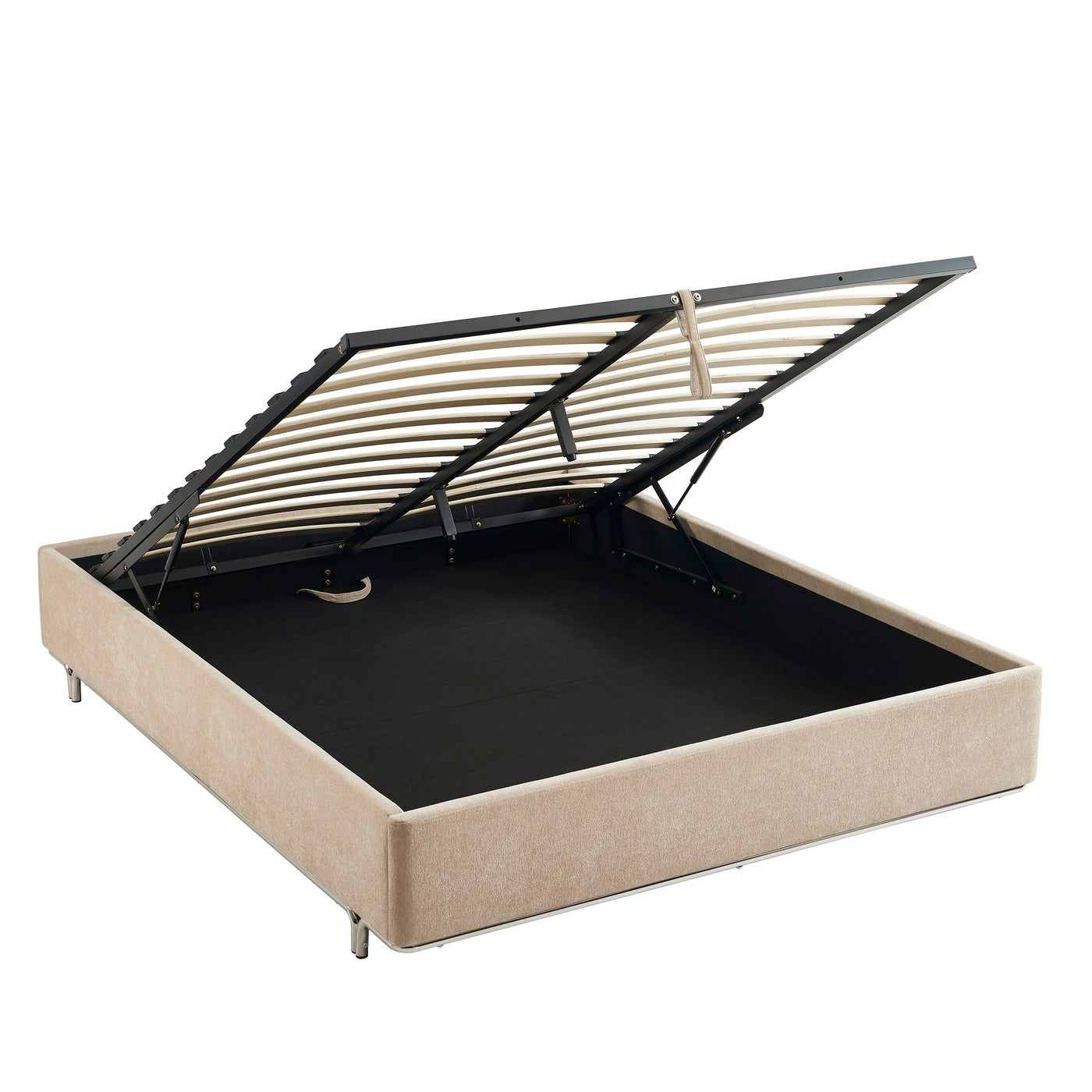 Maggy - Lit - Bouclette - Beige Et Pieds Métal Noir