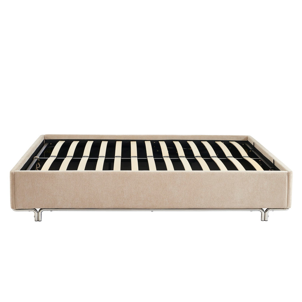 Maggy - Lit - Bouclette - Beige Et Pieds Métal Noir