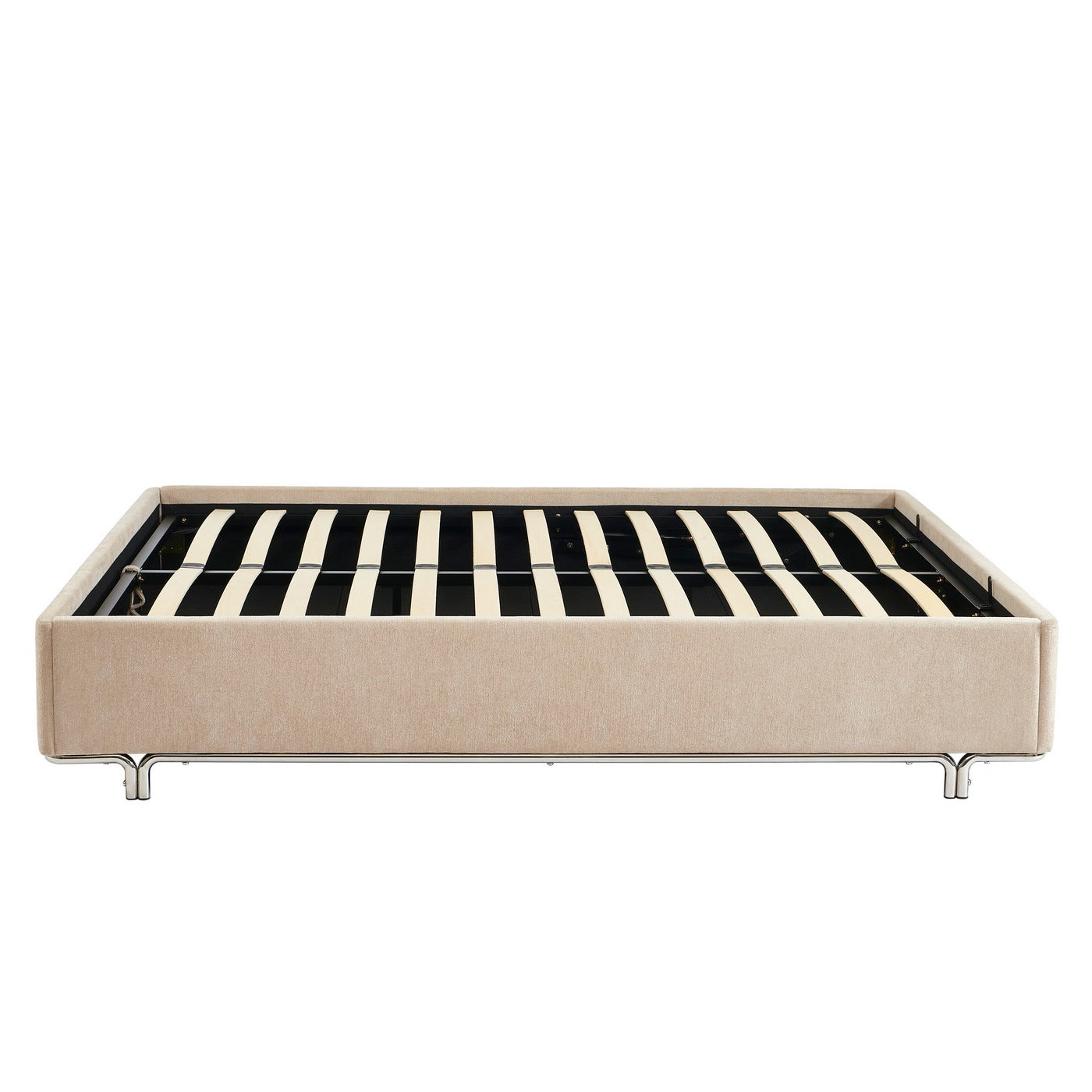 Maggy - Lit - Bouclette - Beige Et Pieds Métal Noir