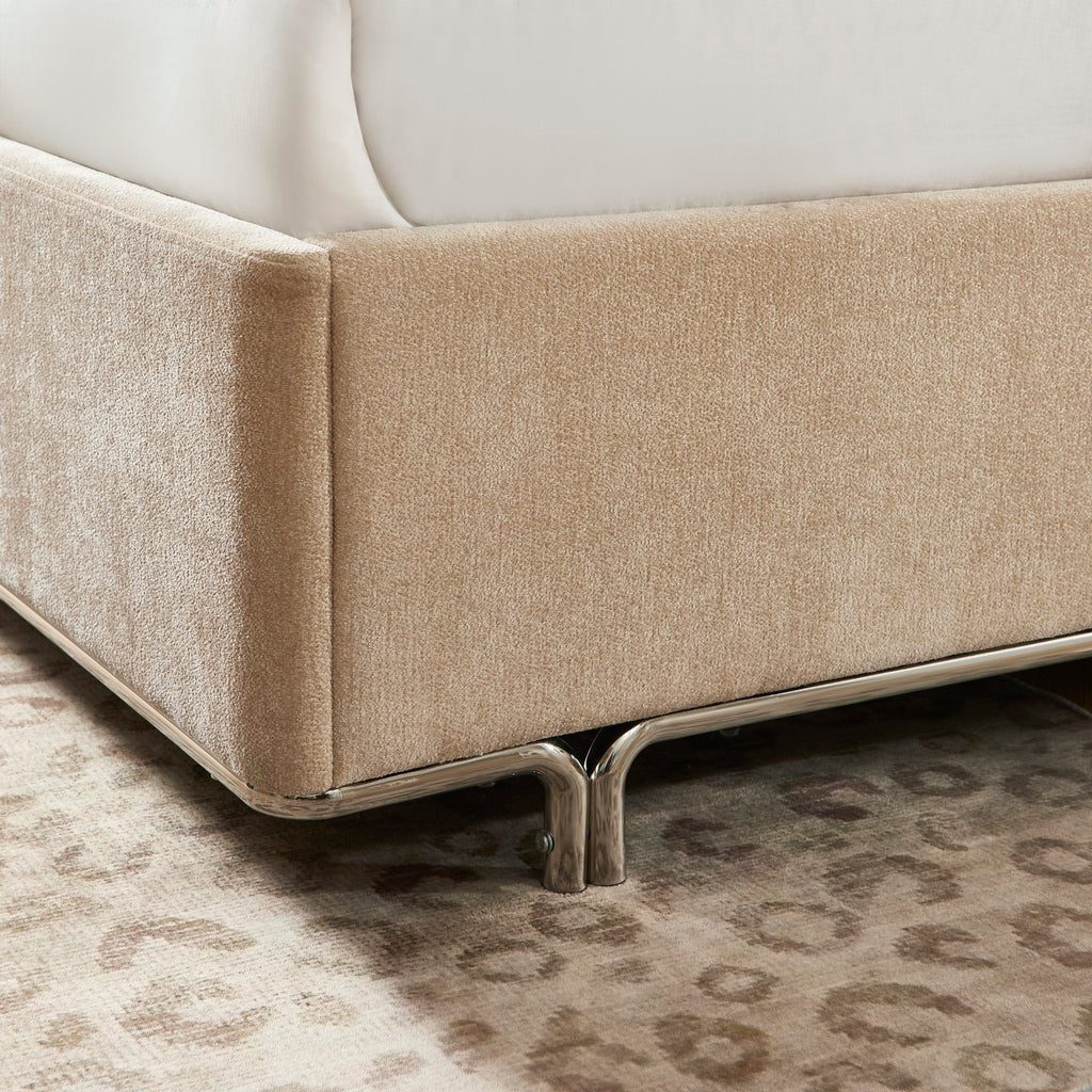 Maggy - Lit - Bouclette - Beige Et Pieds Métal Noir