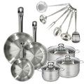Batterie De Cuisine Avec 3 Poêles Et 3 Faitouts Et 6 Ustensiles De Cuisine Fackelmann Etherna Brillant Oxford - Inox
