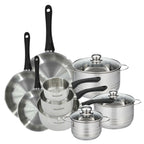 Batterie De Cuisine Avec 3 Poêles 3 Casseroles Et 3 Faitouts En Inox Sans Pfas Fackelmann Généva Brillant - Inox/Noir