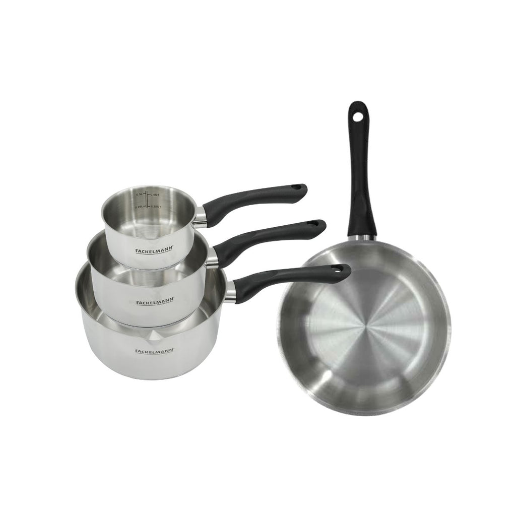 Set Poêle Et 3 Casseroles En Inox Fackelmann Geneva - Inox/Noir