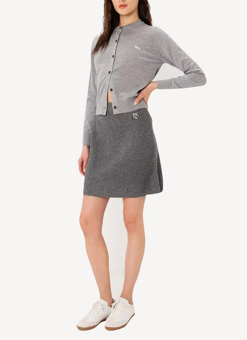 Maison Kitsune - Fancy Ribbed Skirt - Light Grey Melange - Femme