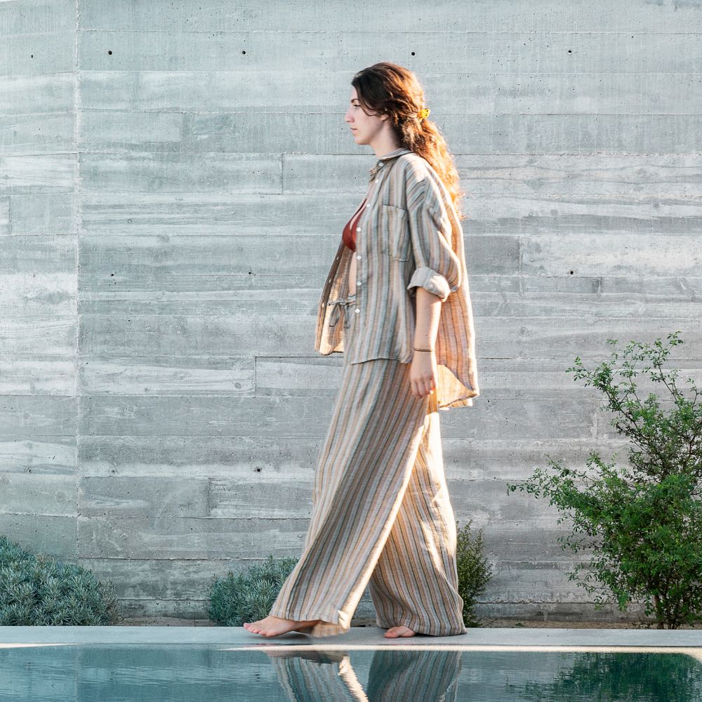Pantalon En Lin Et À Rayures Tu