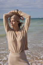 Maglione Scollo a V Oversize Cuciture Manon - Beige Crema