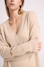 Maglione Scollo a V Oversize Cuciture Manon - Beige Crema