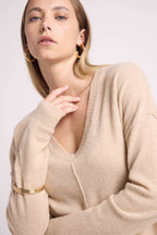 Maglione Scollo a V Oversize Cuciture Manon - Beige Crema