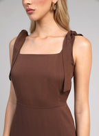 An'ge – Mantia Brown Midi Dress, brown dress worn by a model, front view