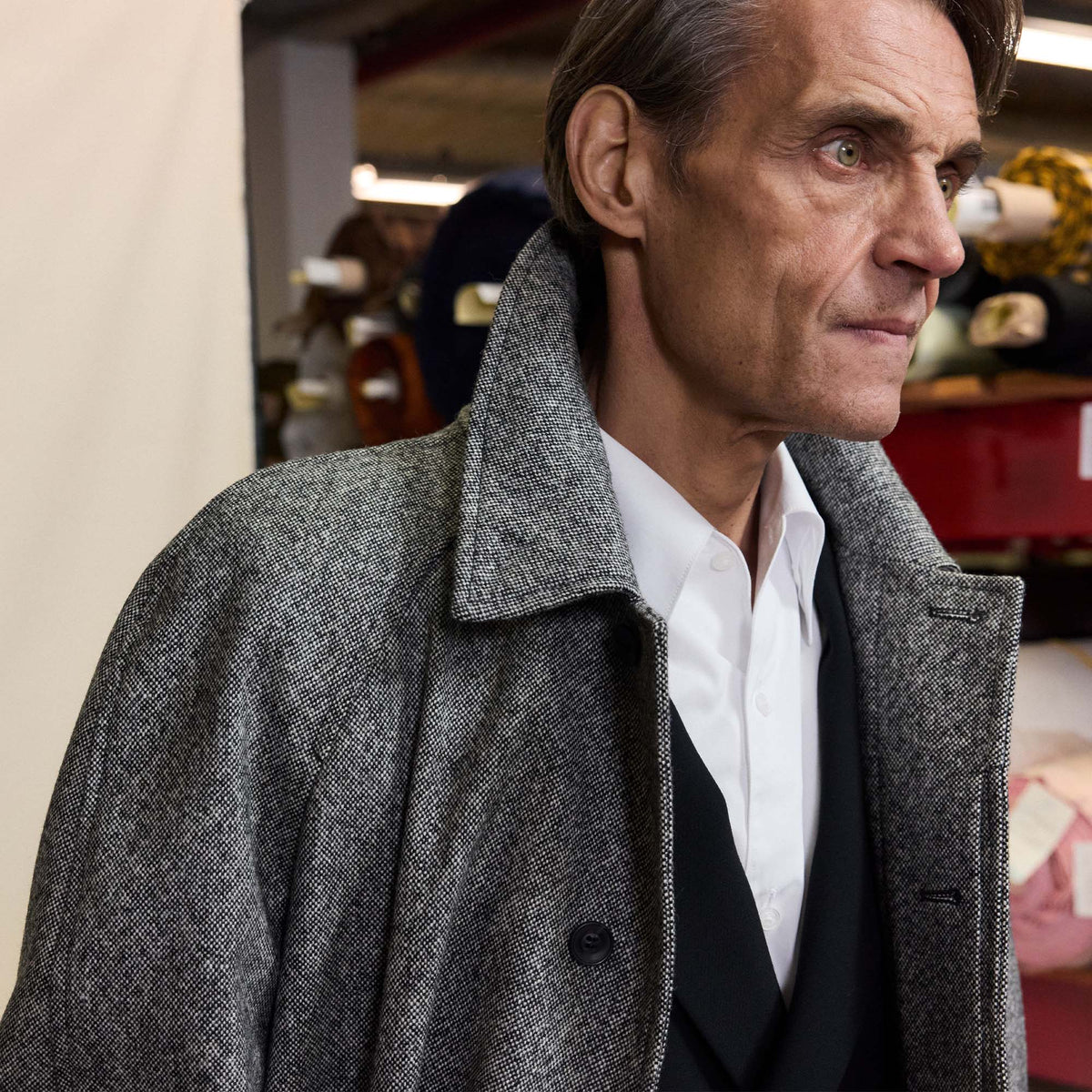 Manteau Balmacaan En Laine Nattée Grise