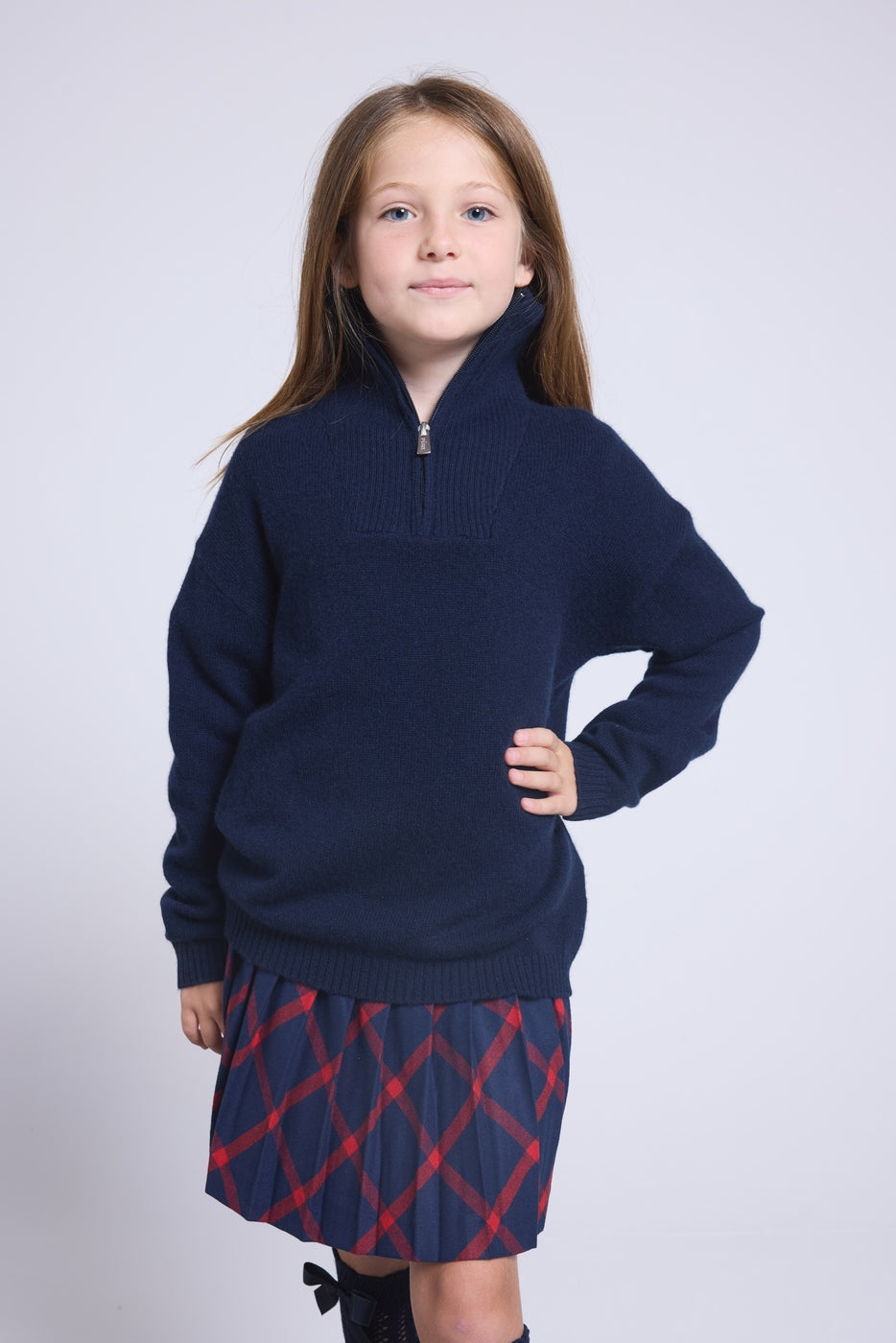 Pull Col Montant Zippe Marchy - Bleu Marine - Enfant